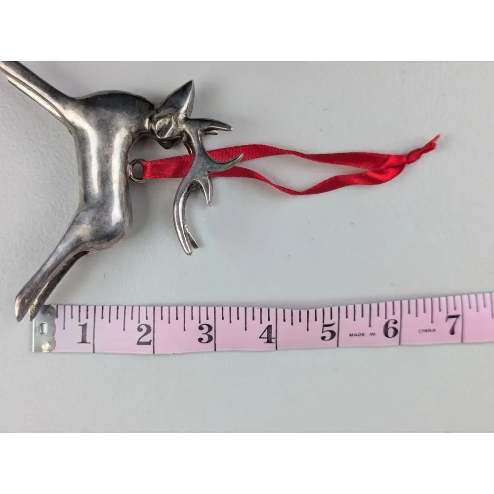 Vtg Pottery Barn Reindeer Ornaments Silver Plated Classic Leaping Christmas Gift
